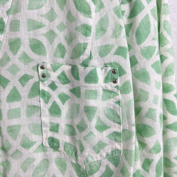 JM Collection Women’s Sz 12 100% Linen 3/4 Sleeves Blouse Green Pockets EUC - Picture 3 of 10